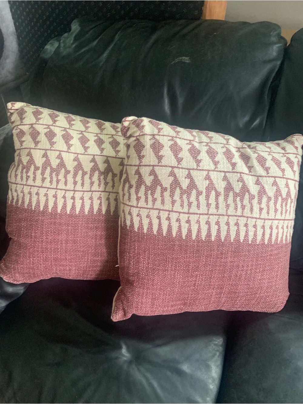 Decorative Pink and Cream Patterned Throw Pillow Pair